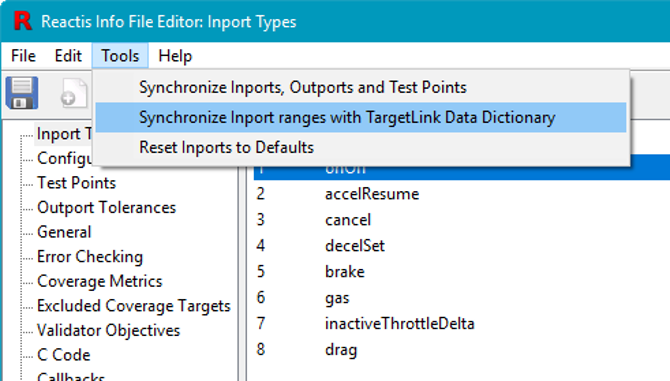 menu to import ranges from TargetLink Data Dictionary