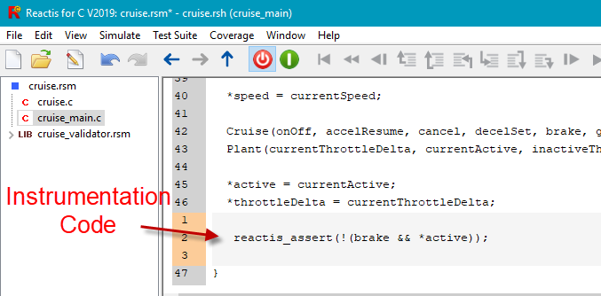 instrumentation code showing brake assertion