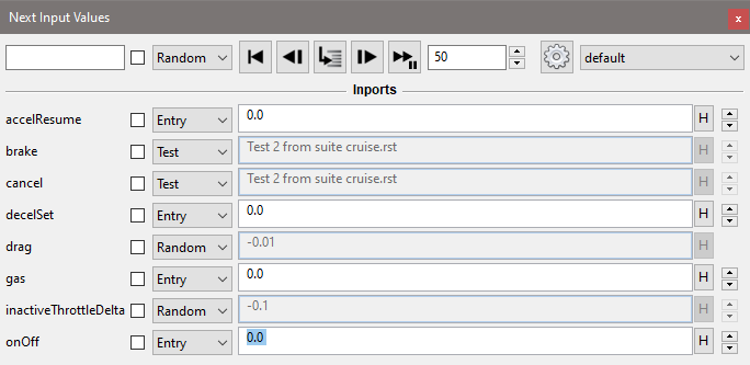 user-guided simulation dialog with some inputs taken from test